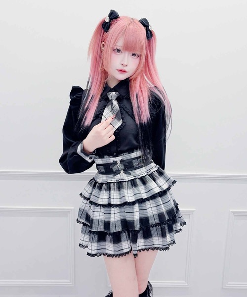 MA*RS(アメーバーマーズ)の「チェック柄ネクタイ付きブラウス(シャツ/ブラウス・レディース・ピンク/ブラック×レッド/レッド/ホワイト×ネイビー/ブラック・FREE)」の10枚目の写真