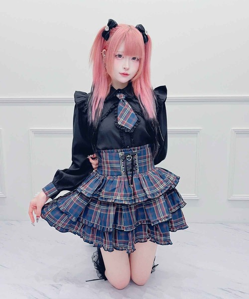 MA*RS(アメーバーマーズ)の「チェック柄ネクタイ付きブラウス(シャツ/ブラウス・レディース・ピンク/ブラック×レッド/レッド/ホワイト×ネイビー/ブラック・FREE)」の16枚目の写真