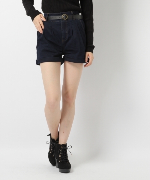 Heather（ヘザー）の「サークルバックルハイウエストショートパンツ　729613（デニムパンツ・レディース・ブラック/ライトブルー/ネイビー・SMALL/MEDIUM）」の3枚目の写真