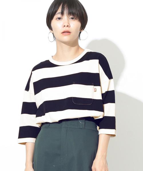 coen(コーエン)の「【新色登場・大人気・追加生産】USAコットンワイドボーダーカットソー(Tシャツ/カットソー・レディース・ブラック/ベージュ/ブラウン/ネイビー/イエロー/ダークグリーン/パープル/ナチュラル・LARGE/MEDIUM)」の5枚目の写真