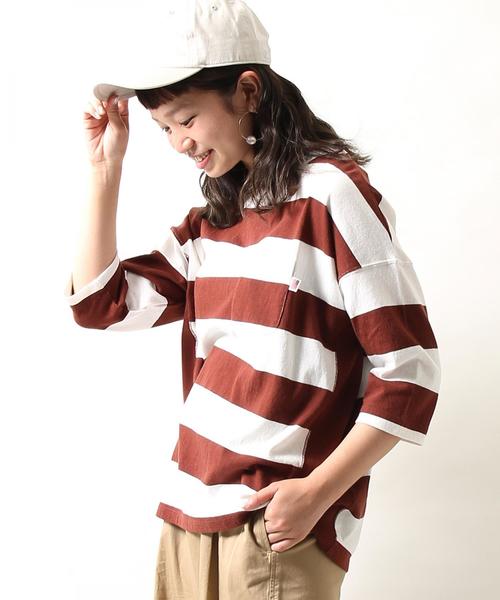 coen(コーエン)の「【新色登場・大人気・追加生産】USAコットンワイドボーダーカットソー(Tシャツ/カットソー・レディース・ブラック/ベージュ/ブラウン/ネイビー/イエロー/ダークグリーン/パープル/ナチュラル・LARGE/MEDIUM)」の3枚目の写真