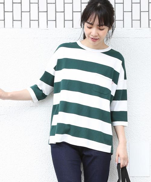 coen(コーエン)の「【新色登場・大人気・追加生産】USAコットンワイドボーダーカットソー(Tシャツ/カットソー)」|ダークグリーン