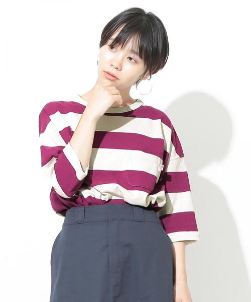 coen(コーエン)の「【新色登場・大人気・追加生産】USAコットンワイドボーダーカットソー(Tシャツ/カットソー・レディース・ブラック/ベージュ/ブラウン/ネイビー/イエロー/ダークグリーン/パープル/ナチュラル・LARGE/MEDIUM)」の19枚目の写真