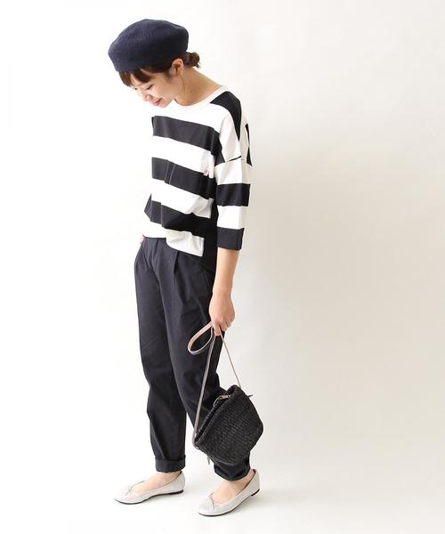 coen(コーエン)の「【新色登場・大人気・追加生産】USAコットンワイドボーダーカットソー(Tシャツ/カットソー・レディース・ブラック/ベージュ/ブラウン/ネイビー/イエロー/ダークグリーン/パープル/ナチュラル・LARGE/MEDIUM)」の21枚目の写真