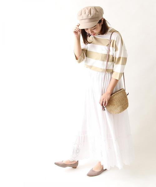 coen(コーエン)の「【新色登場・大人気・追加生産】USAコットンワイドボーダーカットソー(Tシャツ/カットソー・レディース・ブラック/ベージュ/ブラウン/ネイビー/イエロー/ダークグリーン/パープル/ナチュラル・LARGE/MEDIUM)」の22枚目の写真