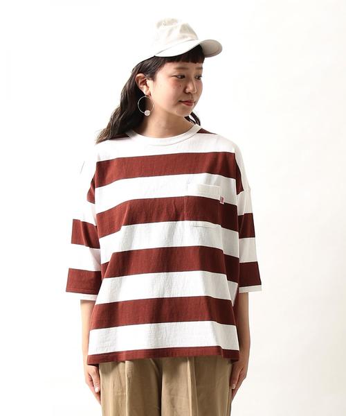 coen(コーエン)の「【新色登場・大人気・追加生産】USAコットンワイドボーダーカットソー(Tシャツ/カットソー・レディース・ブラック/ベージュ/ブラウン/ネイビー/イエロー/ダークグリーン/パープル/ナチュラル・LARGE/MEDIUM)」の15枚目の写真