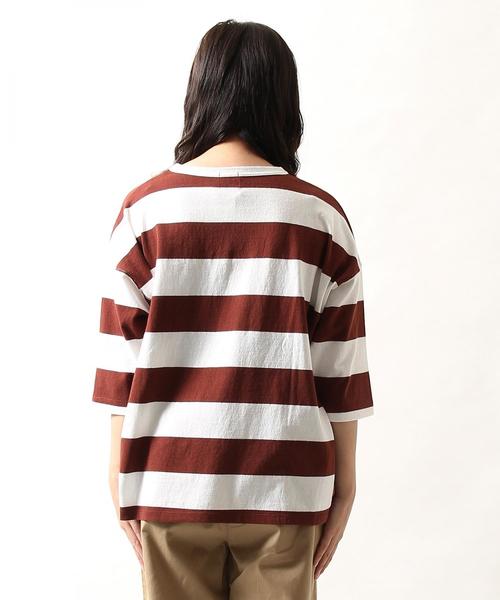 coen(コーエン)の「【新色登場・大人気・追加生産】USAコットンワイドボーダーカットソー(Tシャツ/カットソー・レディース・ブラック/ベージュ/ブラウン/ネイビー/イエロー/ダークグリーン/パープル/ナチュラル・LARGE/MEDIUM)」の16枚目の写真