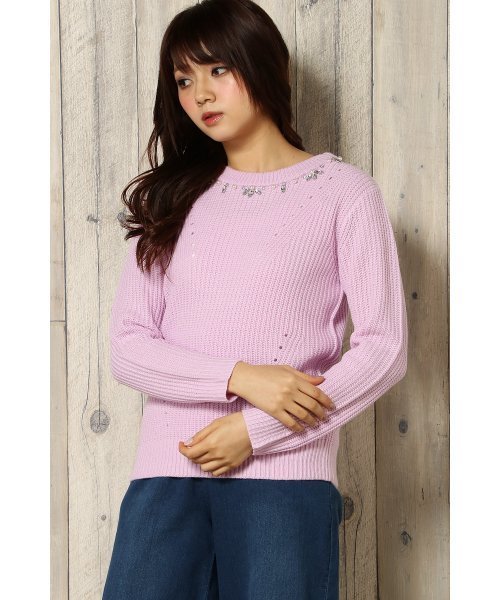 VENCEEXCHANGE（ヴァンスエクスチェンジ）の「ビジュー付きニットプルオーバー（ニット/セーター・レディース・オフホワイト/ブラック/パープル/グレー・MEDIUM）」の4枚目の写真