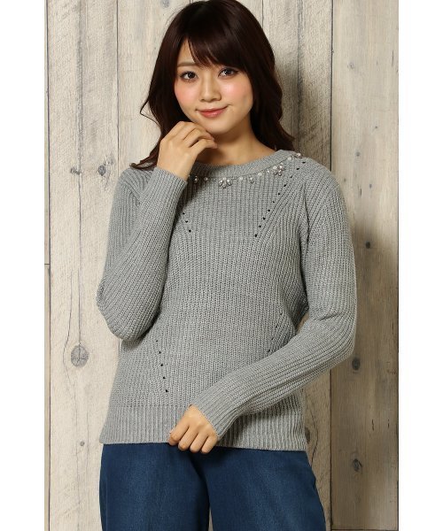 VENCEEXCHANGE（ヴァンスエクスチェンジ）の「ビジュー付きニットプルオーバー（ニット/セーター・レディース・オフホワイト/ブラック/パープル/グレー・MEDIUM）」の3枚目の写真