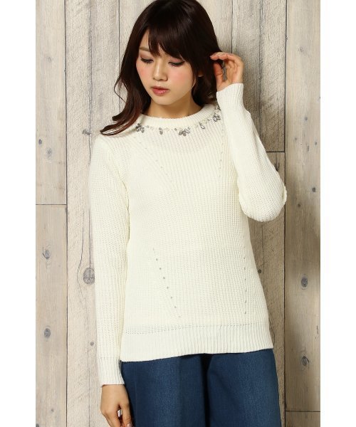 VENCEEXCHANGE（ヴァンスエクスチェンジ）の「ビジュー付きニットプルオーバー（ニット/セーター・レディース・オフホワイト/ブラック/パープル/グレー・MEDIUM）」の2枚目の写真