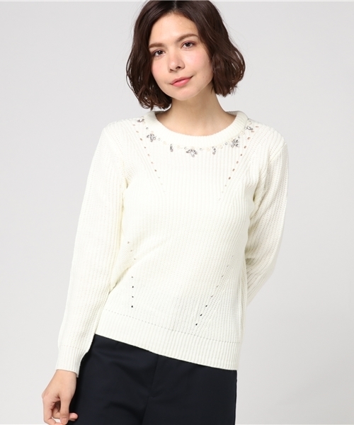 VENCEEXCHANGE（ヴァンスエクスチェンジ）の「ビジュー付きニットプルオーバー（ニット/セーター・レディース・オフホワイト/ブラック/パープル/グレー・MEDIUM）」の13枚目の写真