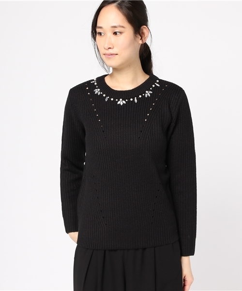 VENCEEXCHANGE（ヴァンスエクスチェンジ）の「ビジュー付きニットプルオーバー（ニット/セーター・レディース・オフホワイト/ブラック/パープル/グレー・MEDIUM）」の14枚目の写真