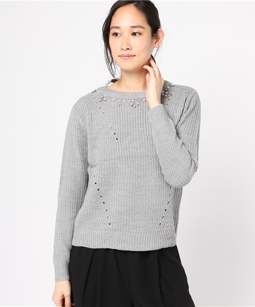 VENCEEXCHANGE（ヴァンスエクスチェンジ）の「ビジュー付きニットプルオーバー（ニット/セーター・レディース・オフホワイト/ブラック/パープル/グレー・MEDIUM）」の15枚目の写真