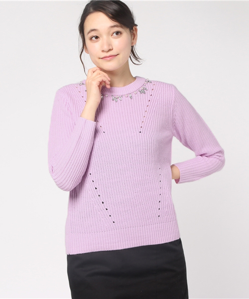 VENCEEXCHANGE（ヴァンスエクスチェンジ）の「ビジュー付きニットプルオーバー（ニット/セーター・レディース・オフホワイト/ブラック/パープル/グレー・MEDIUM）」の16枚目の写真