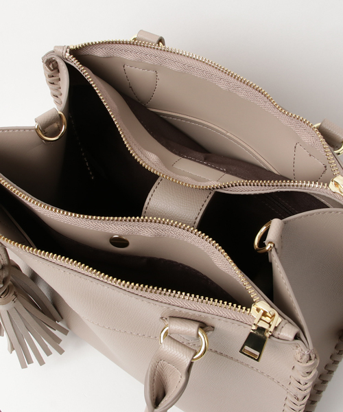 PASSE-DIX（パスディス）の「PASSE-DIX / パスディス　ダブルファスナーかがり2WAYミニトート（ショルダーバッグ・レディース・ブラック/グレイッシュベージュ・FREE）」の7枚目の写真