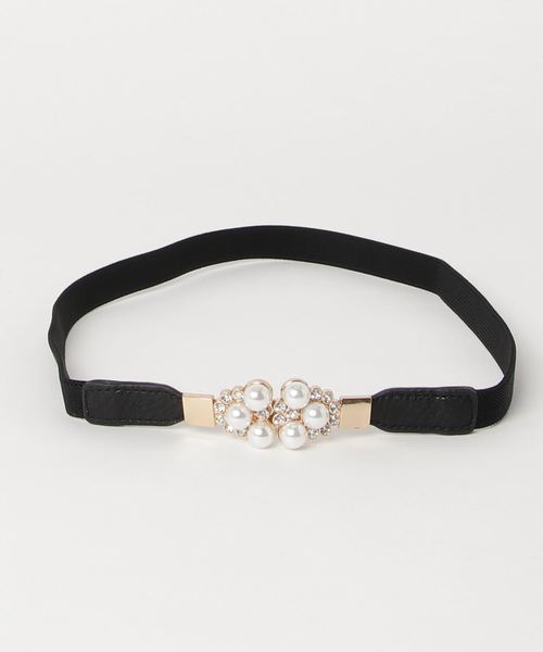 Cupid Heart（キューピッドハート）の「【Cupid Heart】結婚式ベルト♪パール＆ビジュー細ベルト（ベルト・レディース・ブラック・MEDIUM）」の3枚目の写真