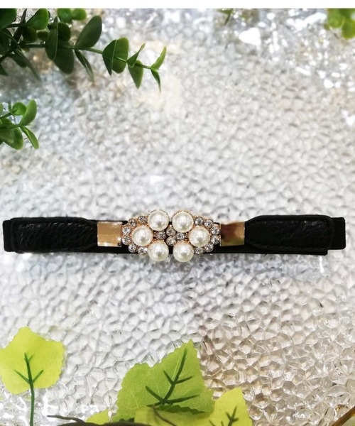 Cupid Heart（キューピッドハート）の「【Cupid Heart】結婚式ベルト♪パール＆ビジュー細ベルト（ベルト・レディース・ブラック・MEDIUM）」の8枚目の写真