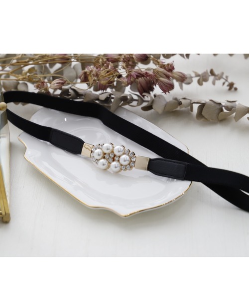 Cupid Heart（キューピッドハート）の「【Cupid Heart】結婚式ベルト♪パール＆ビジュー細ベルト（ベルト・レディース・ブラック・MEDIUM）」の9枚目の写真