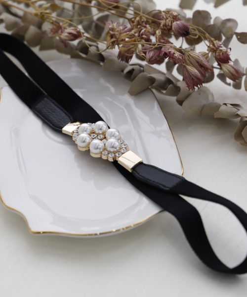 Cupid Heart（キューピッドハート）の「【Cupid Heart】結婚式ベルト♪パール＆ビジュー細ベルト（ベルト・レディース・ブラック・MEDIUM）」の4枚目の写真