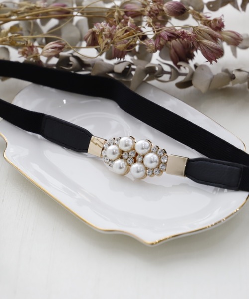 Cupid Heart（キューピッドハート）の「【Cupid Heart】結婚式ベルト♪パール＆ビジュー細ベルト（ベルト・レディース・ブラック・MEDIUM）」の5枚目の写真