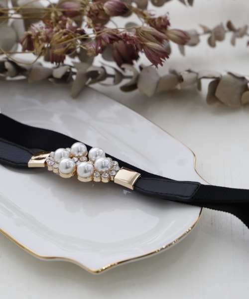 Cupid Heart（キューピッドハート）の「【Cupid Heart】結婚式ベルト♪パール＆ビジュー細ベルト（ベルト・レディース・ブラック・MEDIUM）」の6枚目の写真