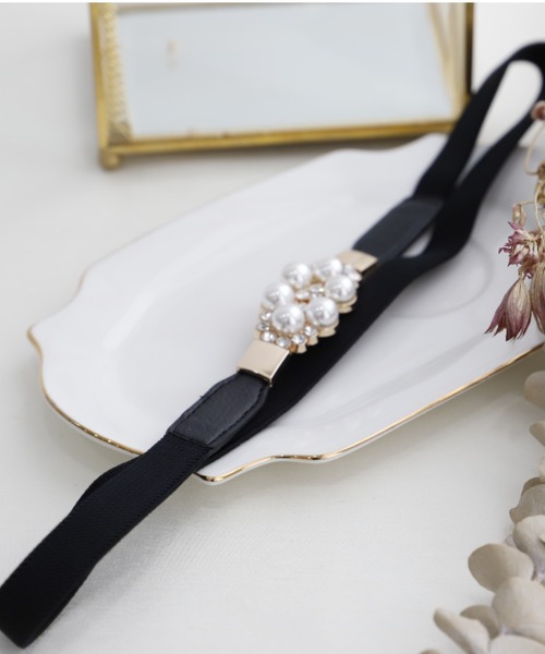 Cupid Heart（キューピッドハート）の「【Cupid Heart】結婚式ベルト♪パール＆ビジュー細ベルト（ベルト・レディース・ブラック・MEDIUM）」の7枚目の写真