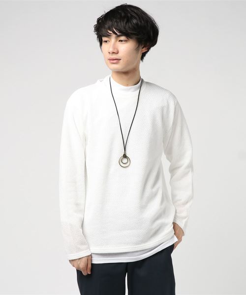 VENCEEXCHANGE（ヴァンスエクスチェンジ）の「ニットソーモックネックアンサンブル（Tシャツ/カットソー・メンズ・ホワイト/ブラック/ピンク・M/L）」の9枚目の写真