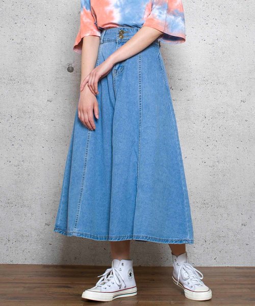 LUGG NAGG(ラグナグ)の「【Jewelobe/ ジュエローブ】デニムゴアードスカート(スカート・レディース・サックスブルー/ブルー・S/M)」の1枚目の写真