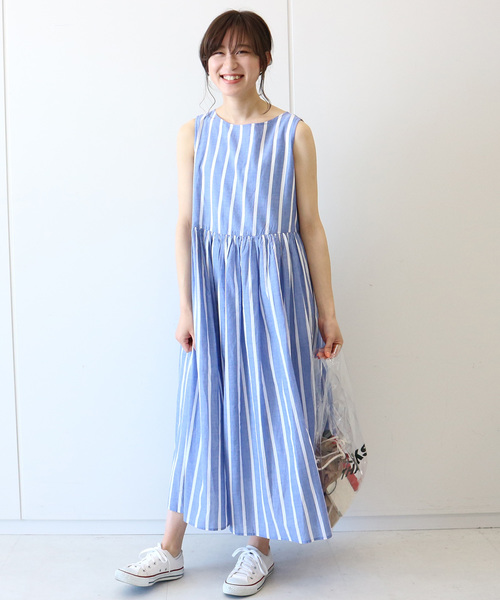 AMERICAN HOLIC（アメリカンホリック）の「ギャザーマキシワンピース（ワンピース・レディース・チャコールグレー/マスタード/その他5/ストライプ/ドット・FREE）」の9枚目の写真