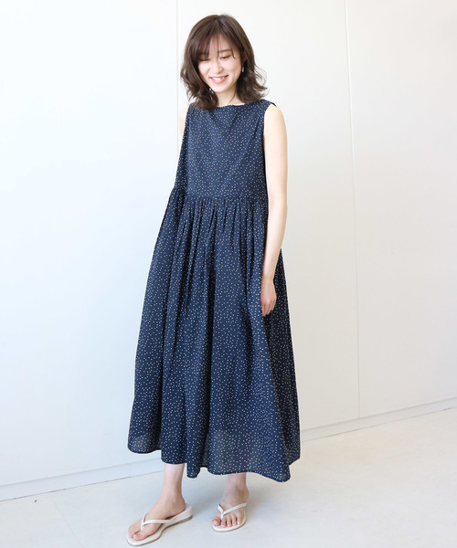 AMERICAN HOLIC（アメリカンホリック）の「ギャザーマキシワンピース（ワンピース・レディース・チャコールグレー/マスタード/その他5/ストライプ/ドット・FREE）」の8枚目の写真