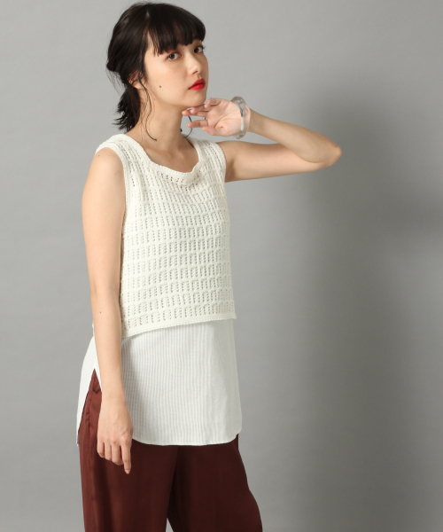 LOWRYS FARM(ローリーズファーム)の「スカシガラノースリーブ 838067(ニット/セーター・レディース・オフホワイト/ブラウン/ブラック・FREE)」の2枚目の写真