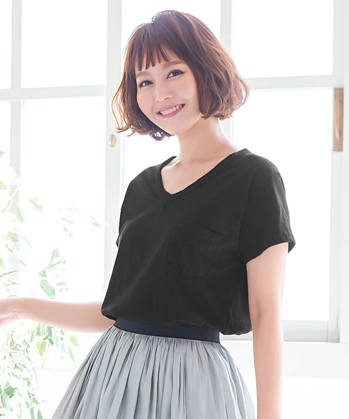 KOBE LETTUCE(コウベレタス)の「ポケット付きウォッシュ加工半袖Tシャツ(Tシャツ/カットソー・レディース・ブラック/パープル/オフホワイト/オリーブ/コーラルピンク・FREE)」の1枚目の写真