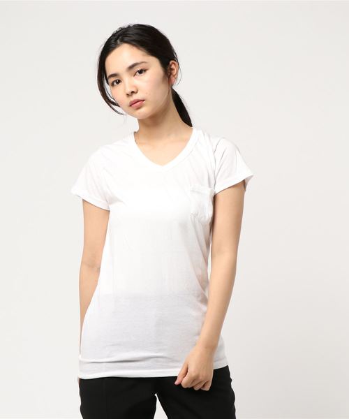 KOBE LETTUCE(コウベレタス)の「ポケット付きウォッシュ加工半袖Tシャツ(Tシャツ/カットソー・レディース・ブラック/パープル/オフホワイト/オリーブ/コーラルピンク・FREE)」の6枚目の写真