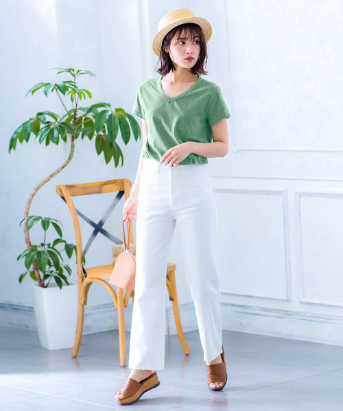 KOBE LETTUCE(コウベレタス)の「ポケット付きウォッシュ加工半袖Tシャツ(Tシャツ/カットソー・レディース・ブラック/パープル/オフホワイト/オリーブ/コーラルピンク・FREE)」の8枚目の写真