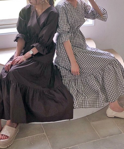 one after another NICE CLAUP（ワンアフターアナザーナイスクラップ）の「カシュクールティアードロングワンピース（ワンピース・レディース・モカ/ブラウン系その他・FREE）」の11枚目の写真