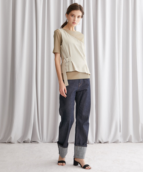 STUDIOUS（ステュディオス）の「【STUDIOUS】ビスチェライク ワンショルダーリブTOPSセット（Tシャツ/カットソー・レディース・ブラック/ベージュ/ブラウン・FREE）」の11枚目の写真