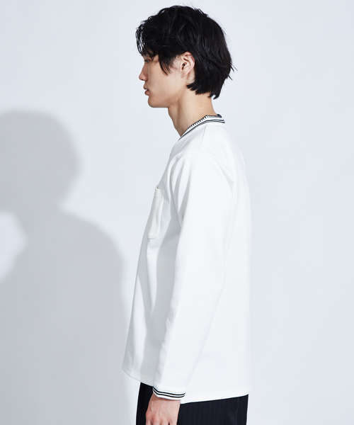 ABAHOUSE(アバハウス)の「【WEARISTA とっしーコラボ】ステッチ Vネック ロング Tシャツ(Tシャツ/カットソー・メンズ・ホワイト/ブラック・46/48/50)」の14枚目の写真