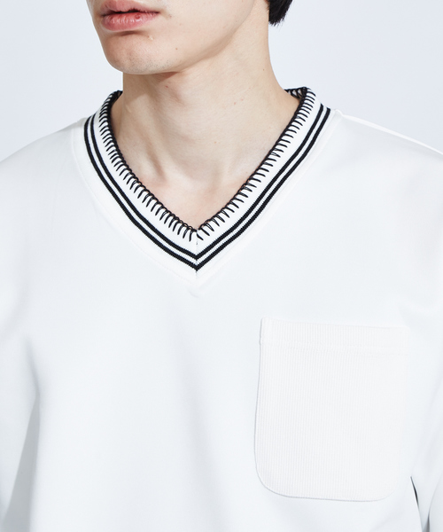 ABAHOUSE(アバハウス)の「【WEARISTA とっしーコラボ】ステッチ Vネック ロング Tシャツ(Tシャツ/カットソー・メンズ・ホワイト/ブラック・46/48/50)」の17枚目の写真