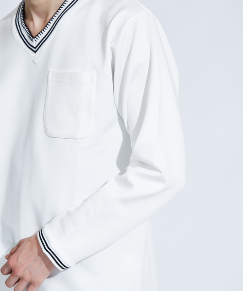 ABAHOUSE(アバハウス)の「【WEARISTA とっしーコラボ】ステッチ Vネック ロング Tシャツ(Tシャツ/カットソー・メンズ・ホワイト/ブラック・46/48/50)」の18枚目の写真