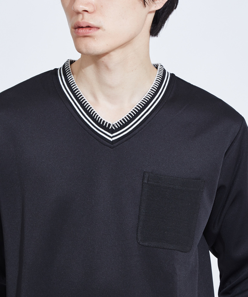 ABAHOUSE(アバハウス)の「【WEARISTA とっしーコラボ】ステッチ Vネック ロング Tシャツ(Tシャツ/カットソー・メンズ・ホワイト/ブラック・46/48/50)」の4枚目の写真