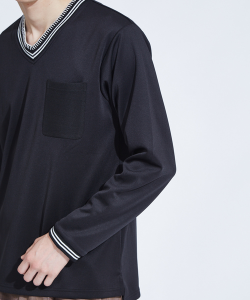 ABAHOUSE(アバハウス)の「【WEARISTA とっしーコラボ】ステッチ Vネック ロング Tシャツ(Tシャツ/カットソー・メンズ・ホワイト/ブラック・46/48/50)」の5枚目の写真