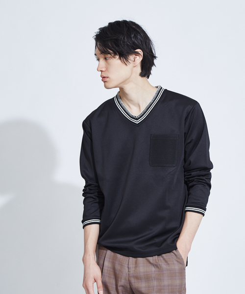 ABAHOUSE(アバハウス)の「【WEARISTA とっしーコラボ】ステッチ Vネック ロング Tシャツ(Tシャツ/カットソー・メンズ・ホワイト/ブラック・46/48/50)」の11枚目の写真