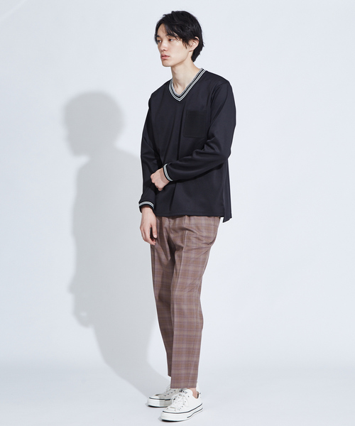 ABAHOUSE(アバハウス)の「【WEARISTA とっしーコラボ】ステッチ Vネック ロング Tシャツ(Tシャツ/カットソー・メンズ・ホワイト/ブラック・46/48/50)」の12枚目の写真