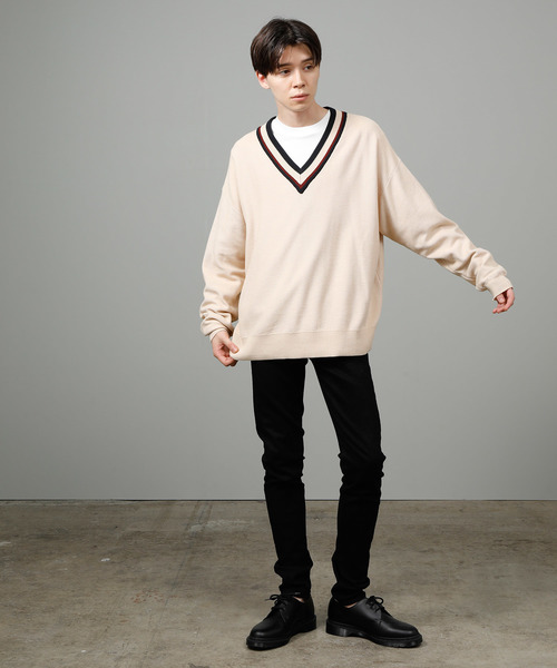 JUNRED（ジュンレッド）の「チルデンVネックビッグニット（ニット/セーター・メンズ・ベージュ/ネイビー・M/L）」の3枚目の写真