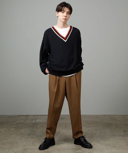 JUNRED（ジュンレッド）の「チルデンVネックビッグニット（ニット/セーター・メンズ・ベージュ/ネイビー・M/L）」の6枚目の写真