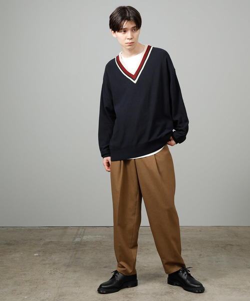 JUNRED（ジュンレッド）の「チルデンVネックビッグニット（ニット/セーター・メンズ・ベージュ/ネイビー・M/L）」の7枚目の写真