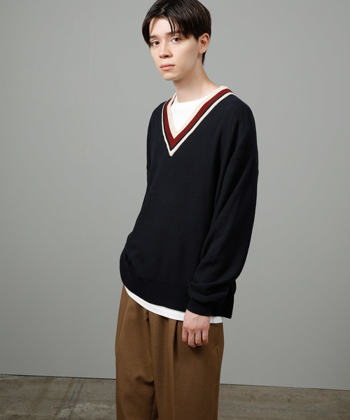 JUNRED（ジュンレッド）の「チルデンVネックビッグニット（ニット/セーター・メンズ・ベージュ/ネイビー・M/L）」の8枚目の写真