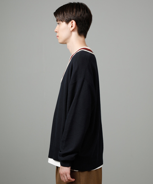 JUNRED（ジュンレッド）の「チルデンVネックビッグニット（ニット/セーター・メンズ・ベージュ/ネイビー・M/L）」の9枚目の写真