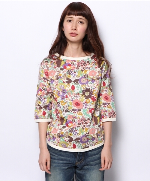 BEAMS BOY（ビームスボーイ）の「BEAMS BOY / リバティ ボートネック 7分袖 14FW（Tシャツ/カットソー・レディース・ホワイト/サックスブルー・ONE SIZE）」の6枚目の写真