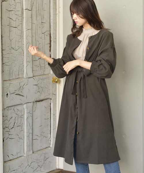 rps（アールピーエス）の「スウェードボリューム袖前開きワンピース（ワンピース・レディース・モカ/カーキ/パープル・M）」の2枚目の写真